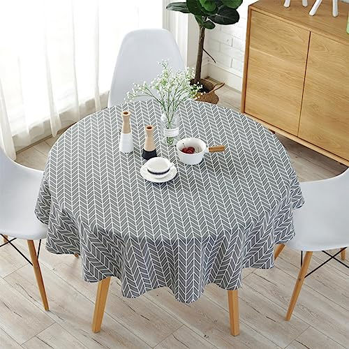 KTCINA Tischdecke, rund, 100 cm, aus Baumwolle und Leinen, Tischdecke, Rode, schlichter nordischer Stil, waschbar, knitterfrei, Dekoration für Küche, Esszimmer, Tisch (Grau, 100 cm)