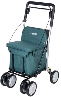 Carlett Andador y Carrito con Asiento Incorporado, Producto Médico Homologado EU, Manillar Regulable, Doble Freno y Ruedas Ajustables 3 Posiciones, Ligero y Compacto, Comfort Move, Verde