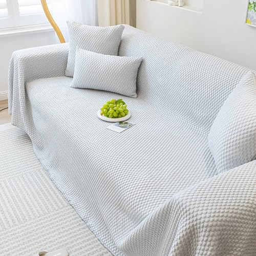 Epinki Sofabezug, 200x400CM Sofahusse 4 Sitzer Einfarbig Muster, Anti-Rutsch Sofaüberwurf Hund aus Polyester Möbelschutz-Sofabezüge, Hellgrau