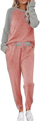 Ekouaer Schlafanzug Damen Langarm Pyjama Set Hausanzug Weich Zweiteiliger Bequem Loungesets Rund Ausschnitt Nachtwäsche