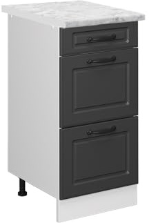 Vicco Küchenunterschrank R-Line, Anthrazit Landhaus, 40 cm | MDF-Front · AP Marmor inkl. · Höhenverstellbare Füße · Metallgriffe · ✓ Frei kombinierbar