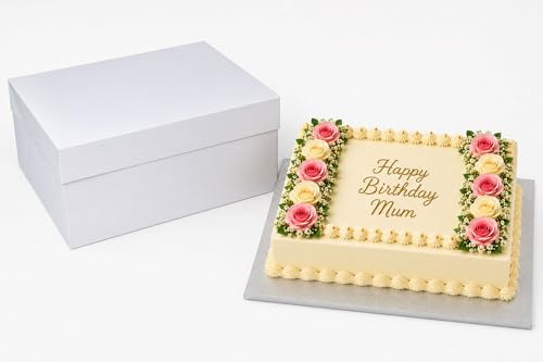 LARRYROO Oblong Cake Box & Drum Combo Set, 6 Inches High White Rectangle Container For Cake, Tray Bake & Cupcake Display (18 x 14)