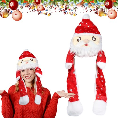 Weihnachtsmütze Plüsch, Lustige Nikolausmütze, Weihnachtsmütze Beweglicher Ohren, Weihnachts Mütze Plüsch, Weihnachtsmann Mütze mit Beweglichen Ohren, Christmas Hat, Santa Hat für Erwachsene Kinder