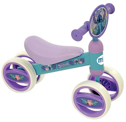 Disney Stitch Triciclo bambino 47 x 25 x 37 cm max. 15 kg + 1 anno, 3 ruote antiforatura, sedile ergonomico, struttura stabile, design colorato, bicicletta senza pedali, giocattoli interni (77770)