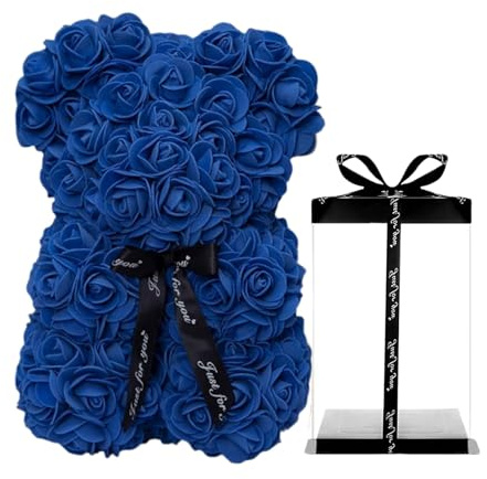 Generic Orso in Rosa Teddy - Orsetto Romantico con Scatola Regalo Trasparente per San Valentino, Anniversario, Festa della Mamma, Fidanzata (H- Blu Royal)