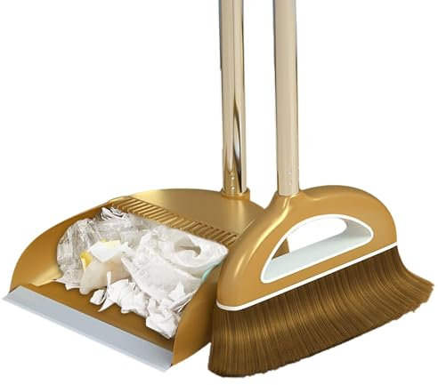 Generico Set Scopa e Paletta - Combo Paletta per la casa | Set di spazzole per spazzare con Testina Morbida | Set Paletta e Spazzola per la Pulizia della casa, della Cucina e dei Pavimenti (Oro)