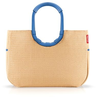 reisenthel loopshopper L frame raffia blue – Stabile Tasche mit praktischen Fächern aus recycelten PET-Flaschen – Charmantes und wasserabweisendes Design