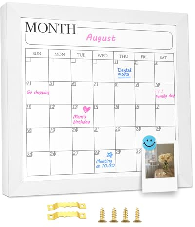Aitakatta Monthly Calendar Dry Erase Board for Wall, 11.8 x 11.8 Magnetic Surface Calendar Whiteboard with White Wooden Frame, Hanging White Board Calendar for Decor/Memo(YL-WH,3030)