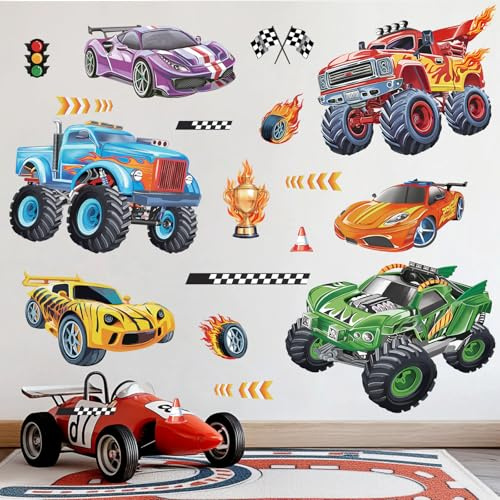 wondever Wandtattoo Rennauto Junge Wandsticker Autos Fahrzeuge Rennwagen | Abziehen und Aufkleben, Abziehbar, Wandaufkleber Selbstklebend für Kinderzimmer Junge Babyzimmer Jungenzimmer Wanddeko