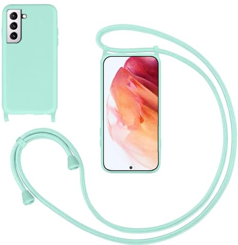 GoodcAcy Silikon Handykette Handyhülle für Samsung Galaxy S21,Smartphone Necklace Hülle mit Band Schutzhülle mit Kette zum umhängen Halskette Flüssig Silikon Case für Samsung Galaxy S21,Mintgrün