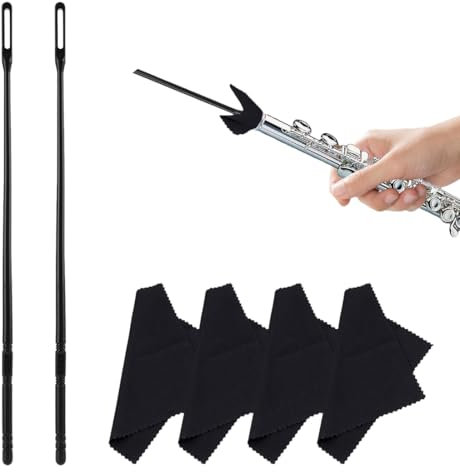 MOLZINY 6 Stück Flötenputzer Set Flötenputzer Blockflöte Set Querflöte Flötenreinigungsset 4 Stk Reinigungstücher mit 2 Stk Flöten Reinigungsstab Innenpflegewerkzeuge für Blasinstrumente (Schwarz)