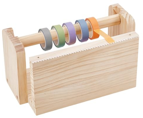 PH PandaHall Tejpdispenser, 25 x 15 x 9,9 cm trä maskeringstejp hållare multirulle tejp skärare hantverk tejp stativ hållare trä tejp hållare hållare för presentförpackning kontor hem skola skola