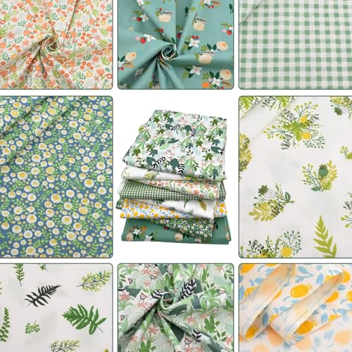 Bomullstyg, lapptäcke, 8 st 50 x 50 cm lapptäcke, tygpaket, flerfärgat bomullstyg, lapptyg för sömnad, scrapbooking och gör-det-själv-hantverk (grön)