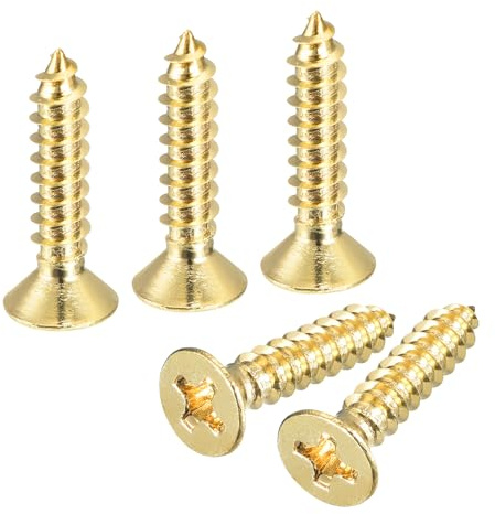 QUARKZMAN 20 Stück Holzschrauben M3.5×16 mm Kreuzkopf Senkkopfschrauben Farbe Messing Selbstschneidende Schrauben mit Senkkopf Senkkopfschrauben für Bürogeräte Holzmöbel Holzarbeit DIY