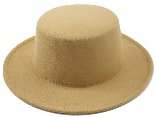 WUFANGBU Fedora Trilby Filzhut Hut Zylinder Einfarbig Flat Top Herrenhut Vielseitiger Jazzhut Casual Hut Filz Hut M(56-58Cm) Camel