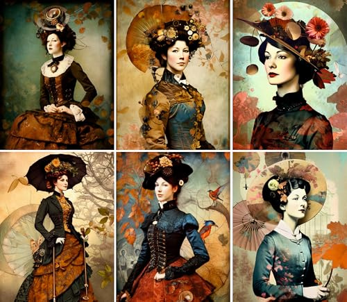 Carta di riso vintage da donna, 20 x 26,5 cm (6 fogli) – 6 x carte di bellezza per decoupage per collage, tecnica mista, creazione di biglietti e artigianato, decoupage CRAFT KREATIVELY