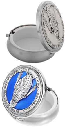 Toddmomy 2piezas Caja De Recuerdos Religiosa Cofre De Almacenamiento De Metal Para Comunión Organizador Redondo Para y Souvenirs Católicos Para Religiosas