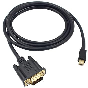 DIYEAH Câble Mini Displayport vers Vga 1,8 Mètre pour Ordinateur Portable Et Pc, Connecteur Plaqué Or Résistant, Transmission Vidéo Full HD 1080p, Adaptateur Vga Compact Et Anti-Traction Noir