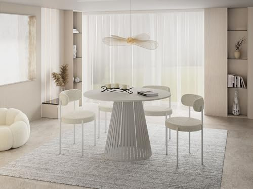 WFL GROUP Esstisch Rund Ausziehbar mit Lamellen im Loft-Stil – 100 bis 180 cm – Industrieller Tisch mit Kaschmir Metallbeinen, Platzsparend für Wohnzimmer oder Esszimmer – Grau-Beige