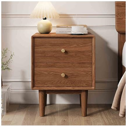 Table de chevet en noyer avec deux tiroirs en bois massif pour chambre à coucher, grande capacité de rangement (50 x 40 cm), élégante et mobilier