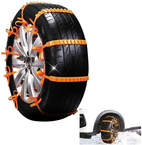 10 PCS Catene da Neve per Autoi, Catene da Neve Universali, Regolabili, Autovetture SUV e autocarri leggeri per pneumatici, 34 grammi di arancia