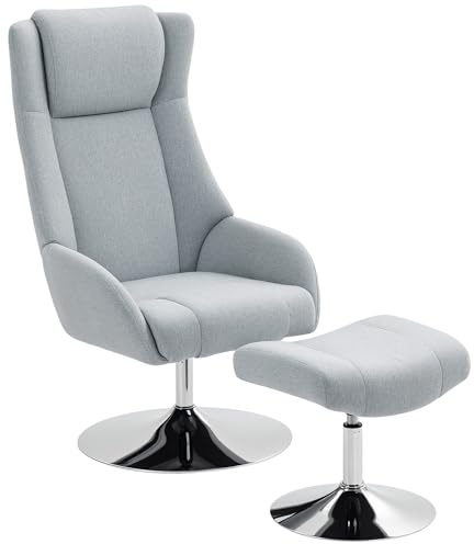 HOMCOM Relaxsessel mit Hocker, 360°drehbarer TV-Sessel, Kopfstütze, Grau