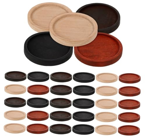 AKOOSY Plat Rustique Compact en Bois Vintage Plateaux Ronds pour Bijoux Lot de 40 avec Détails Sculptés la Main, pour Décoration Maison et Loisirs Créatifs