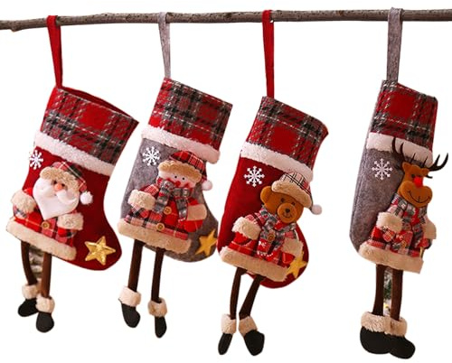 mohito 4 Pieza calcetín de Navidad,Medias de Navidad Bolsa,Chimenea Medias de Navidad,Apto para árboles de Navidad, chimeneas y mesitas de Noche