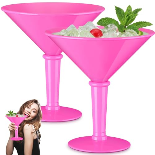 Reallnaive Giant Martini Plastic Glasses Large 48oz Acrylic Shrimp Cocktail Glasses Jumbo Cup DIY Party Table Centerpieces for A Tini Bit Older Birthday Wedding Summer Decor(2 Pcs,Hot Pink)