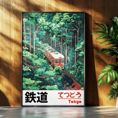 Retro-Leinwanddruck Mit Japanischer Landschaft Asiatische Kunst Eisenbahn Wandkunst Poster Modernes Wohnzimmer Schlafzimmer Badezimmer Heimdekoration 50X70Cm