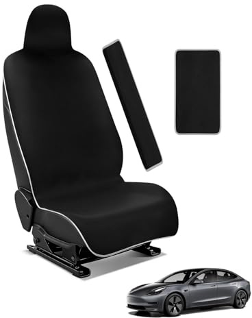 EVOOOR Wasserdichter Autositzschoner aus Neopren für Tesla Model Y/3 Vordersitze – Ideal für Werkstatt, Handwerker, Reparaturarbeiten & nach dem Sport – Rutschfester Schutz inkl. Sicherheitsg(Schwarz)