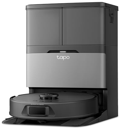 Tapo Robot Aspirador RV50 Pro Omni – 15.000 Pa, Navegación Láser Dual, Autovaciado, Cepillos Antienredo para Mascotas, Limpieza de Bordes, Estación Todo-en-Uno con Depósito de Agua 5L (Negro Oscuro)