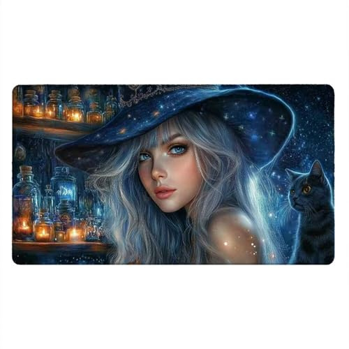 Tappetino Mouse Gaming XXL, 800x400x3mm Grande Tappetino Scrivania Cuciti Base in Gomma, Mouse Pad Impermeabile Antiscivolo, PC Desktop Ufficio, Migliora Precisione Velocità (Gatto Strega) xR7-643