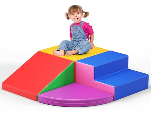Brolteja Baby-Schaumstoffbausteine, XXL Softplay-Set für Kleinkinder von 1–3 Jahren, Baby-Kletterturm mit Rutsche, große Bausteine für Indoor-Spaß (Regenbogen-4)