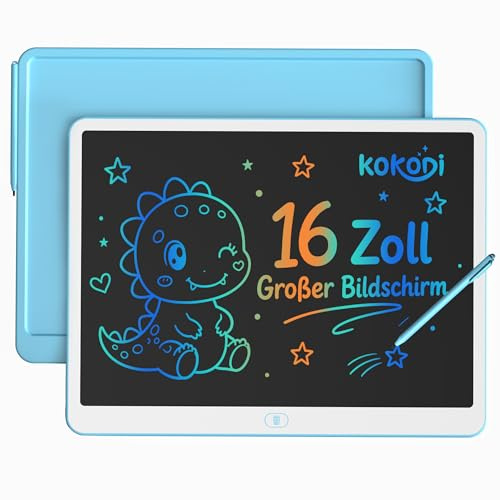 KOKODI Lcd Schreibtafel Kinder für Spielzeug ab 3 jahre, 16 Zoll Heller Bunten Maltafel Zaubertafel für 3 4 5 6 7 8 Jahre, Spielzeuggeschenke Valentinstag Geburtstag Geschenk alt Mädchen Jungen, Blau