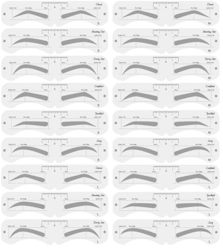18 Estilos Plantilla Ceja, Tarjetas de Cejas Reutilizables para Mujeres
