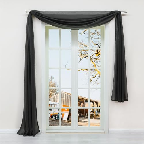 Yujiao Mao Uni Farbe Voile Freihandbogen Schals Querbehang Deko Gardinen Grau BxL 140X600cm