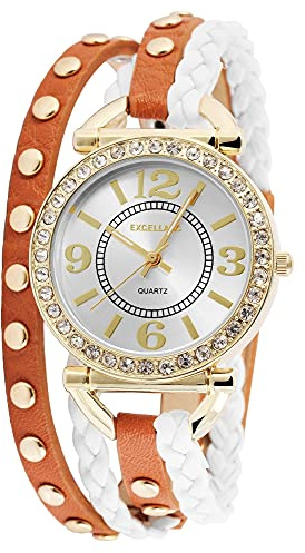 Excellanc Damen-Uhr Kunstleder Wickelarmband Druckknopf Strass 1900179