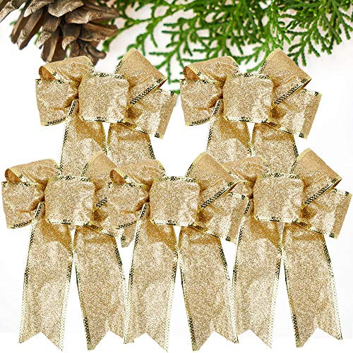 VINFUTUR 5 Stück Weihnachtsband-Schleifen, 23 cm, große Größe, Schmetterlingsbögen, Schleifenband, Ornamente, Weihnachtsdekoration, für Geschenkgirlande, Handwerk