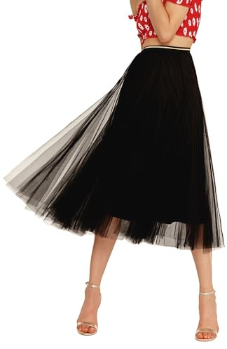Luna et Margarita Jupe Noire Mi Longue Femme Tutu en Voile à Couches Plissée avec Taille Contrastante Taille XL