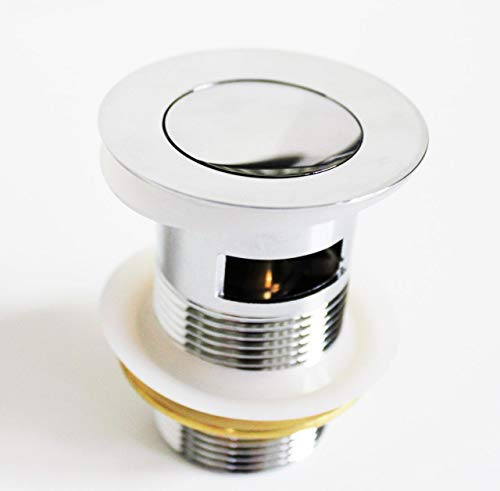 Válvula de desagüe con push up para lavabo, válvula de desagüe, sifón, latón macizo cromado con rebosadero.