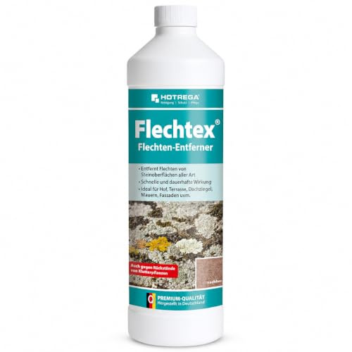 HOTREGA Flechtex 1L | Gebrauchsfertiger Flechtenentferner & Algenreiniger | Säurefreies Konzentrat gegen organische Verschmutzung | Ideal für Pflasterstein, Klinker & Naturstein | 30 Min. Einwirkzeit
