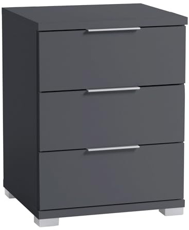 Stella Trading Universal Nachttisch in Graphit - Trendiger Nachtschrank mit drei Schubladen für Ihr Boxspringbett - 46 x 61 x 42 cm (B/H/T)