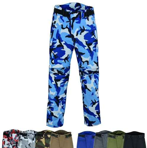 warrior gears Motorrad-Camouflagehose Herren, Camouflage-Cargohose Herren, wasserdichte Hose für Herren, CE-Schutz Biker-Cargohose Herren (Camo-Blau, 40W/32L)