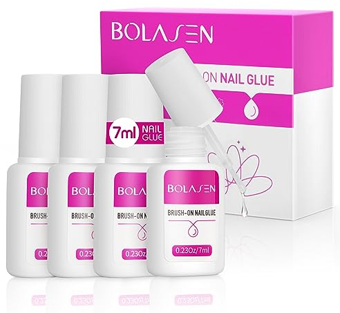 Nagelkleber für Tips, BOLASEN Extra Stark Nagelkleber, 4 Stück für Eingerissene Nägel, Kleber für Nägel-4 * 7ml