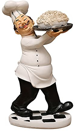 Chef Figurine for Kitchen Decor, Italian Chef Holding A Plate of Pasta Figurines Chef Statue for Countertop, Cabinet, Cupboard Decoration for Home Kitchen Cook Restaurant Décor