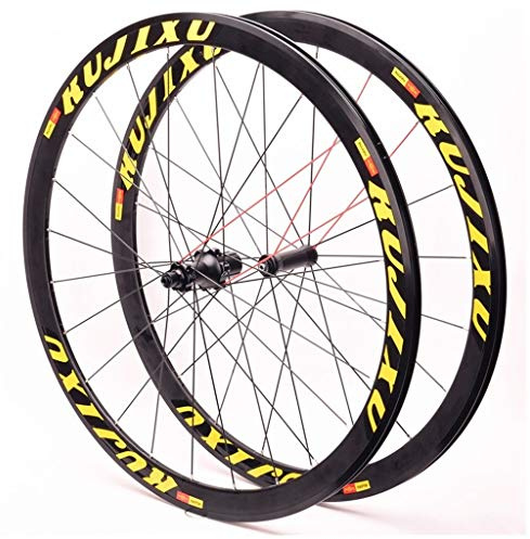 LHHL Fahrradteile Laufradsatz Für Rennrad 700C Vorder- Und Hinterräder Alu-Doppelwandfelgen Abgedichtetes Lager C/V-Bremse QR 8 9 10 11S Kassettenschwungrad (Color : Gold)