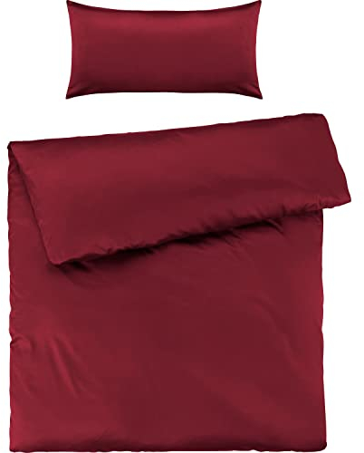 Pure Label Mako Satin Bettwäsche rot 135 x 200 cm mit Kissenbezug 40 x 80 cm aus 100% Baumwolle - Traumhaft weiches Mako Satin Bettwäsche Set in Uni
