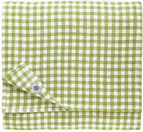Linen & Cotton Tischdecke Tischtuch Tischwäsche Kariert Landhausstil Estella - 100% Leinen, Weiß Weiss Grun (140 x 220 cm) Quadratische Festliche Frühling/Home Küche Restaurant Cafe Hotel Gastronomie
