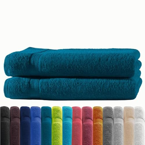 Zestri Frottier Duschhandtuch 2er-Set | Duschtuch Petrol 70x140 | 100% Baumwolle 500g/m² | Öko-Tex Standard 100 Handtuch